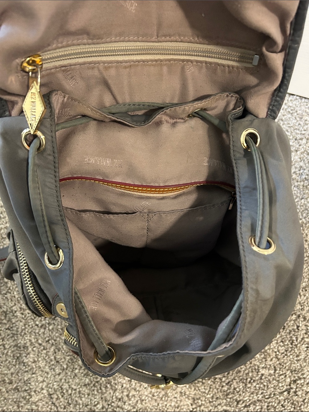 MZ Wallace Gray Nylon Backpack with Red Trim and Gold Hardware - Picture 6 of 6